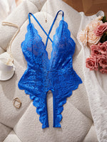 Blue Sexy Open Cross Women Bodysuit Crotchless Temptation Adult Sex Lingerie Lace V-neck Erotic Underwear Teddy Sexual Clothing