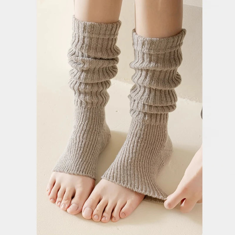 Women's warm knitted socks, autumn and winter Korean version long leg stacked socks, solid color warm dance yoga knitted socks