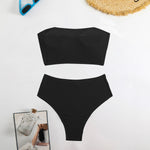 sexy ribbed bandeau bikinis sets two pieces women plain thong high waist swimsuits female bathing suit swimwear tankini biquini