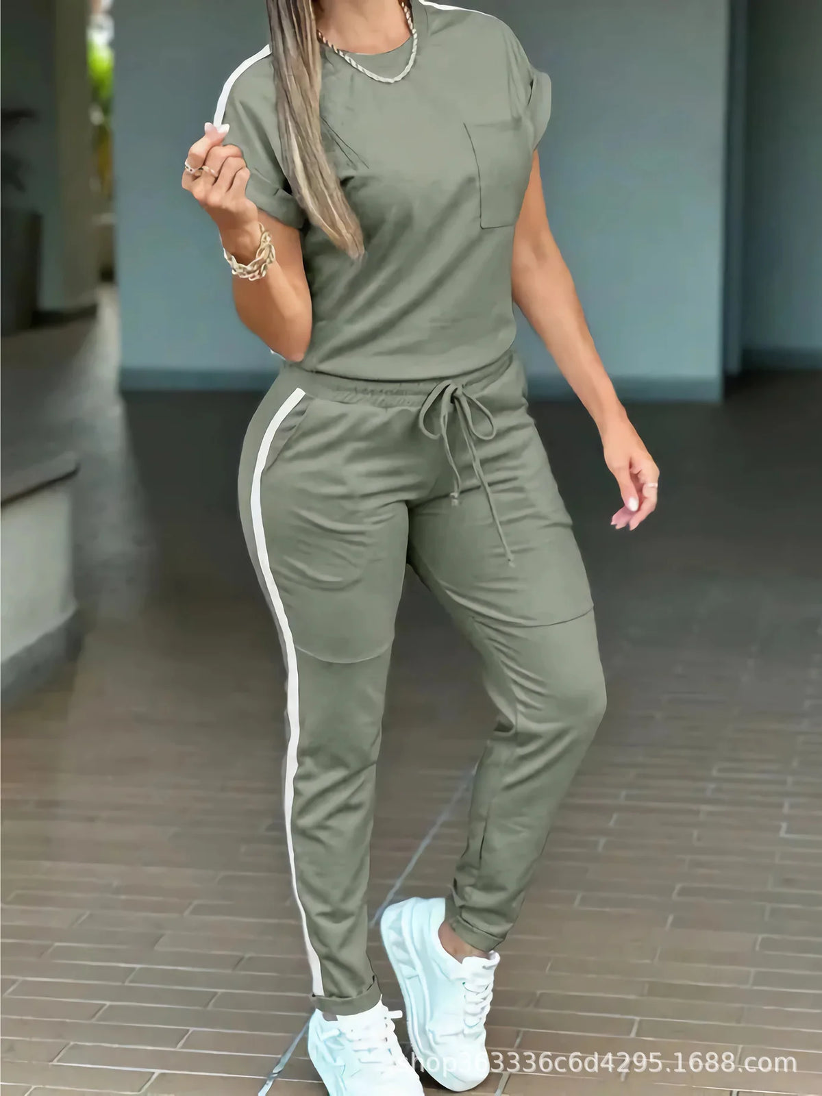 Women's suit sports casual two-piece short-sleeved suit plus size mom