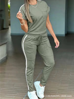 Women's suit sports casual two-piece short-sleeved suit plus size mom