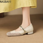 Summer Retro Style Women Mary Jane Shoes Fashion Shallow Ladies Square Soft Hollow Out Flats Sandals Shoes New 2026 Size 32-43