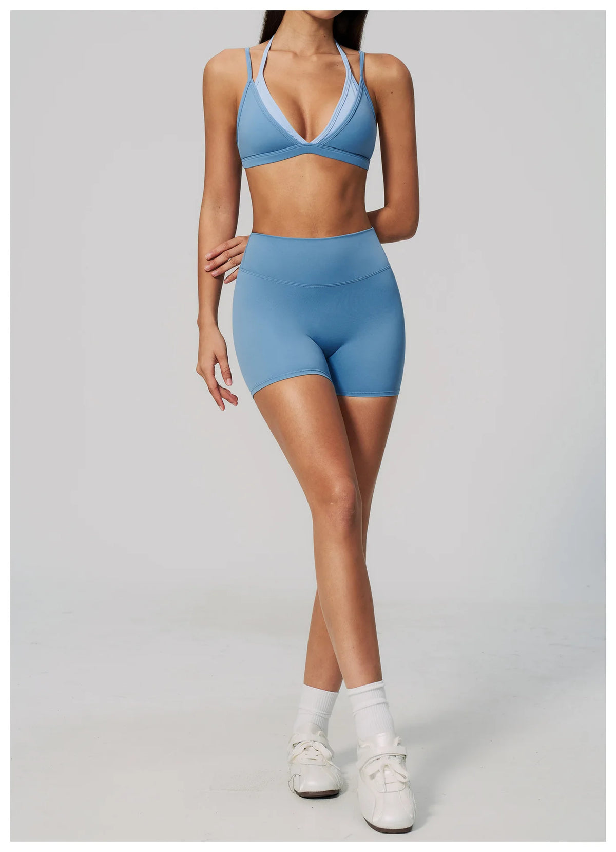 Women 2PCS Yoga Suit Double Strap Shockproof Sports Bra High Waist Tigh Short Fitness Suit Gym Running Leggings Tracksuits