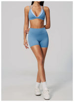 Women 2PCS Yoga Suit Double Strap Shockproof Sports Bra High Waist Tigh Short Fitness Suit Gym Running Leggings Tracksuits