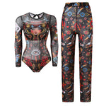 S - XXL New Printed Long Sleeve With Pants Women Swimwear One Piece Swimsuit Female Floral Padded Bather Bathing Suit Swim V7176