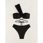 Sexy One Shoulder Black Bikini 2025 Woman Swimsuit Two Pieces Swimwear Female Thong Bikinis Set Bathing Suits Brazilian Biquini