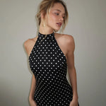 FDYOUI Woman Clothes Halter Sleeveless Polka Dot Satin Short Dress 2026 Summer Sexy Bandage Backless Mini Evening Party Dresses