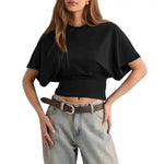 Women Solid Color Round Neck T-Shirt Breathable Casual Top Summer Short Sleeve Pullover Tee for Work Daily Wear Parties
