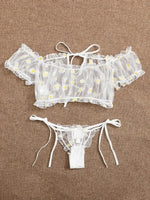 Toucheart Sexy Underwear Lace Lingerie Set For Women Off-Shoulder Small Chest Bralette+Thong Beachwear Transparent Bra Set New