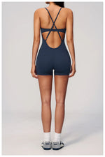 New Cross Back Yoga Jumpsuit Women Tight Sleeveless Hollow Out Sports One Piece Suit Butt-Lifting Shorts Fitness Bodysuits