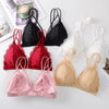 Women Scalloped Lace V Neck Padded Bra Fixed Non Adjustable Double Thin Strap Triangle Hollow Bralette One Size Underwear