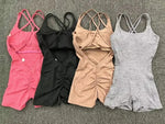 Seamless Yoga Jumpsuits Sports Fitness Pleated Peach Hip-lifting Beauty Back Dance Jumpsuit Workout Gym Shorts Set for Women