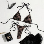Triangle String Halter Bikinis Sets 3 Pieces Black Lace Mesh Swimwear Thong Sexy Swimsuit Cove Up Women 2026 Bathing Suit Bikini
