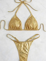 Halter PU Leather Extreme Mini Micro String Bikini Female Swimsuit Women Swimwear Two-pieces Bikini Set Thong Bathing Suit Swim