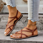 Women Beach Woven Hollow Sandals Women Flats Casual Clip Toe Sandals Summer 2026New Fashion Walking Zapatos Dress Femme Slides