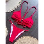 7 Colors New Cross Back Bikini Female Swimsuit Women Swimwear Two-pieces Bikini set High Leg Cut Bather Bathing Suit Swim V8252
