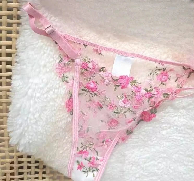 French Floral Bra Set Women | Sweet Sexy Sheer Mesh Lace, Transparent Underwear Set | Practical & Feminine MOYISU Sexy Panty Set