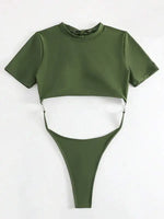 XS - L Mini Micro Thong Short Sleeve One Piece Swimsuit Women Female Swimwear Cut Cut Monokini High Cut Bathing Suit Swim Lady