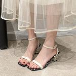 One Word Belt Buckle Patchwork Pumps Shallow Peep Toe Chunky Heel Hollow Pumps Fashion Casual 2026 New Arrivals Summer Sandals