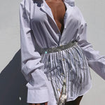 Fringe Bright Rhinestone Chain Skirt Women's High Waist Tassel Waist Chain Belt Stage Performance Carnival Party Night Clubwear