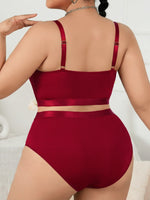 Women’s Sexy Red Lingerie Set, Plus Size Smooth Lace Push Up Bra, Thin Sheer Underwear Set for Big Bust