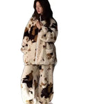 Thicken Coral Fleece Women's 2PCS Pajamas Set Loungewear Winter New Sleepwear Pijamas Suit Loose Casual Flannel Homewear Outwear