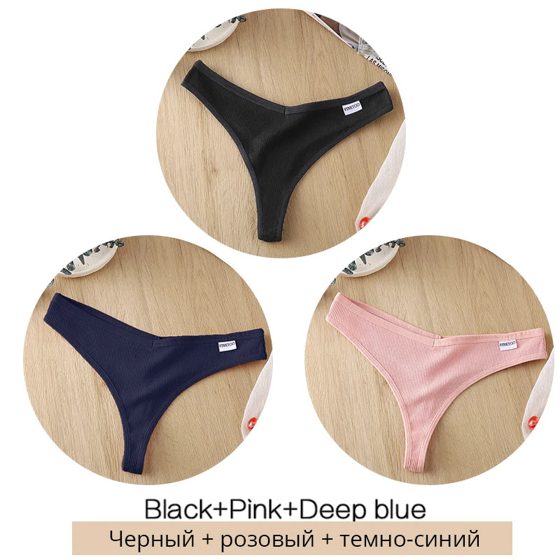 3Pcs/Set Women Cotton Thongs Panties Sexy Low Waist G-String Briefs Ladies Brazilian Lingerie Girls Breathable Intimates Bikini