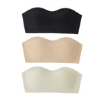 3Pcs/Set Women Strapless Bandeau Bra Removable Straps Seamless Wireless Multi‑Hook Back Closure Bra For Multi‑way Wearing