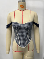 Retro French Jacquard Red Plaid Camisole 2026 Women Sexy Lace Trim Spliced Off Shoulder Chest Wrapped Fishbone Chest Party Tops