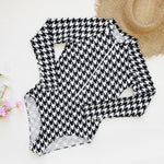 Black and Print One Piece Swimsuit Long Sleeve Swimwear Women Bathing Suit Retro Swimsuit Vintage One-piece Surfing Swim Suits