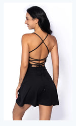 Summer Sleeveless Tennis Dress for Women Pink Hollow Out Backless Lace Up Gym Fitness Golf Badminton Pocket Skirt Suit Sportwear