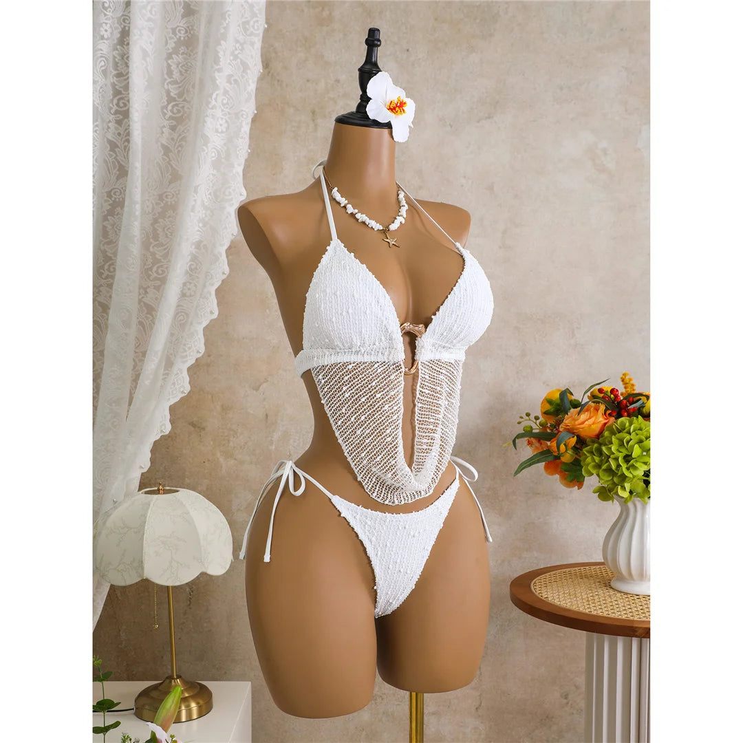 New Hollow Out Tankini Halter Bikini Female Swimsuit Women Swimwear Strappy Bather Bathing Suit Swim Two-pieces Bikini set K8076