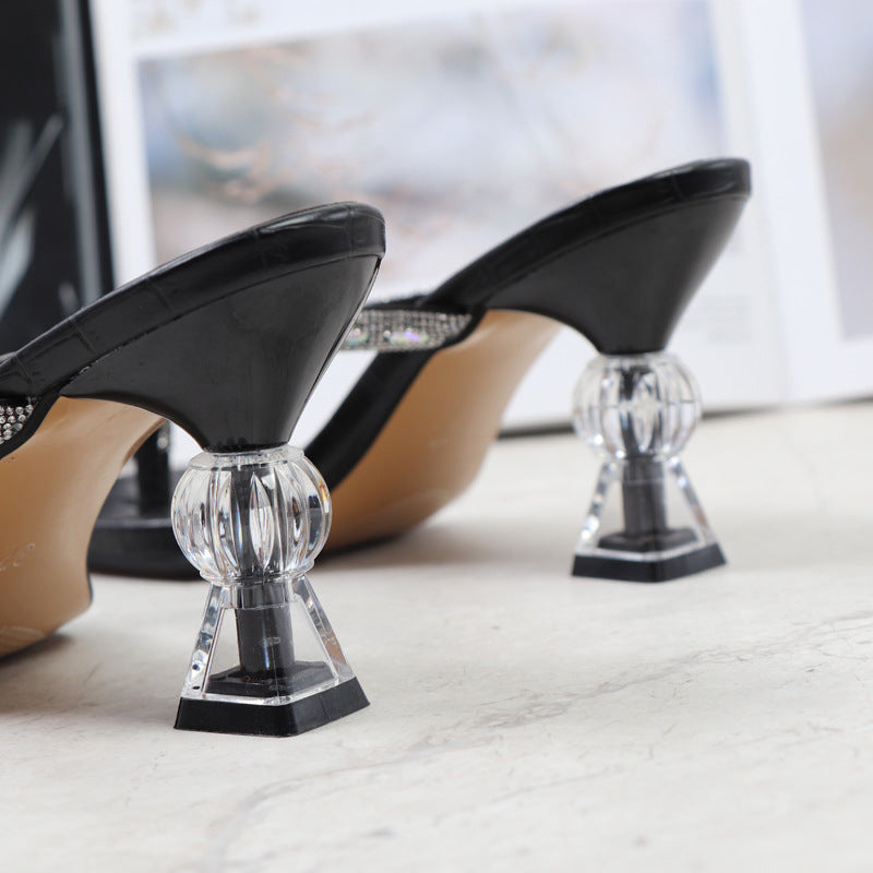 2025 Summer Flip Flops Crystal Slides Women 8cm High Heels Mules Crystal Glitter Block Low Heels Slippers Glitter Platform Shoes