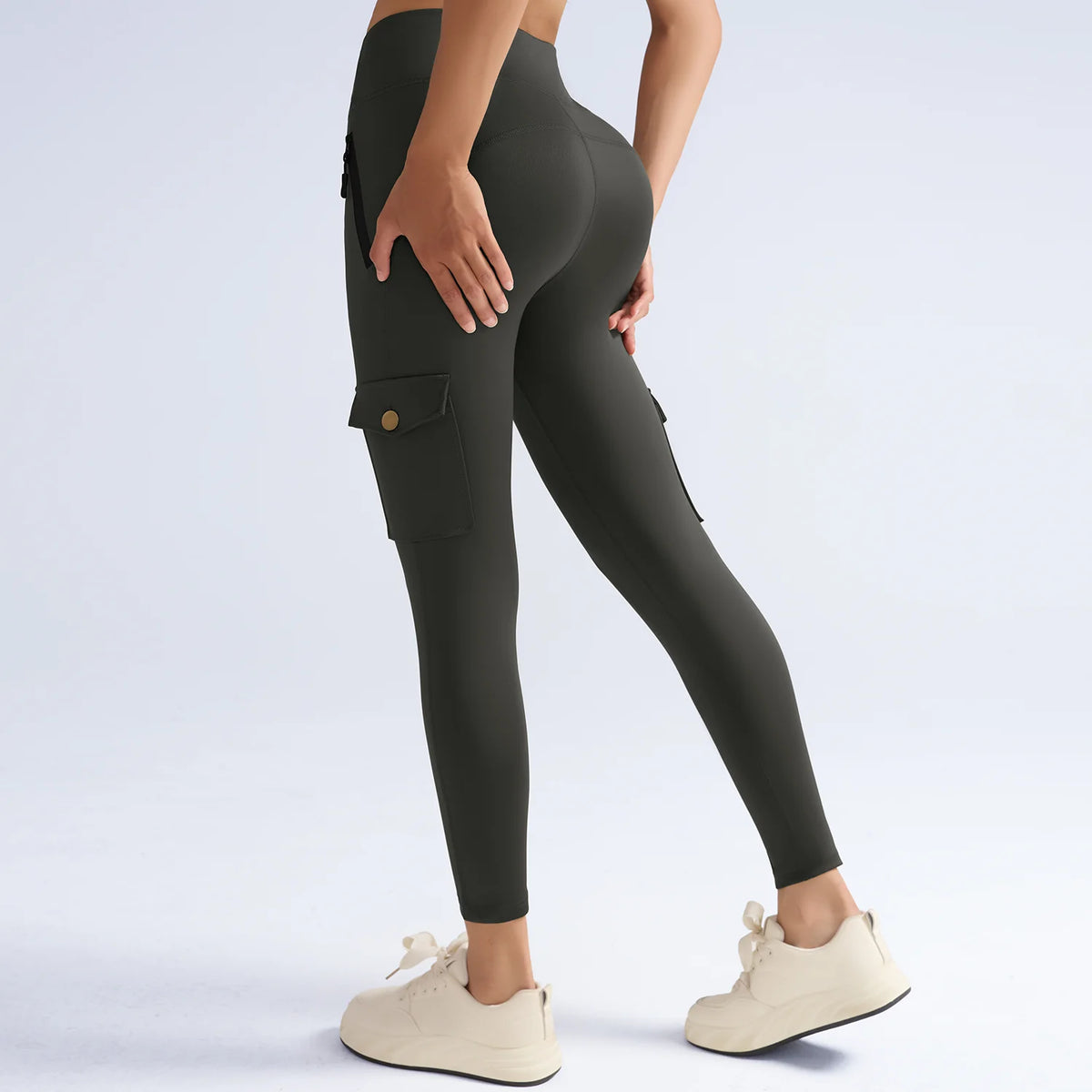 Women's Fitness Zipper Flap Pockets Cargo Leggings High-Waisted Workout Pants , Butt Lifting and Tummy-Control Tight For Casual