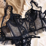 Women's French Lace Lingerie Set Sexy Ultra Thin See Through Bra & Thong Shaping Camisole Embroidery Underwear Set Hot Tushy P P