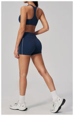 Quick Drying Shaved Tight Yoga Suit for Women Color Contrast Slim Sports Bra High Waist Shorts Running Fitness Suits Tracksuit