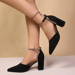 2026 French Pointed Toe Blue Strap Thick Heel High Heel Sandals Women's Summer New Simple Fashion Hollow out