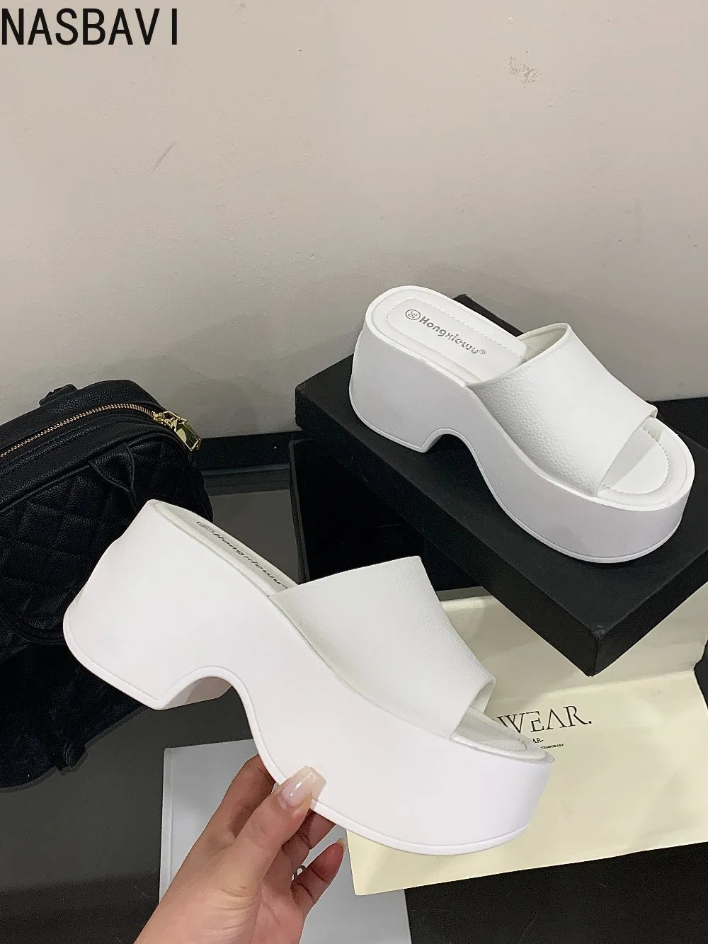 8cm Wedge Sandals Women Slippers Summer White Platform Shoes Casual Wedges Heels Black Sandalias Mujer 2026