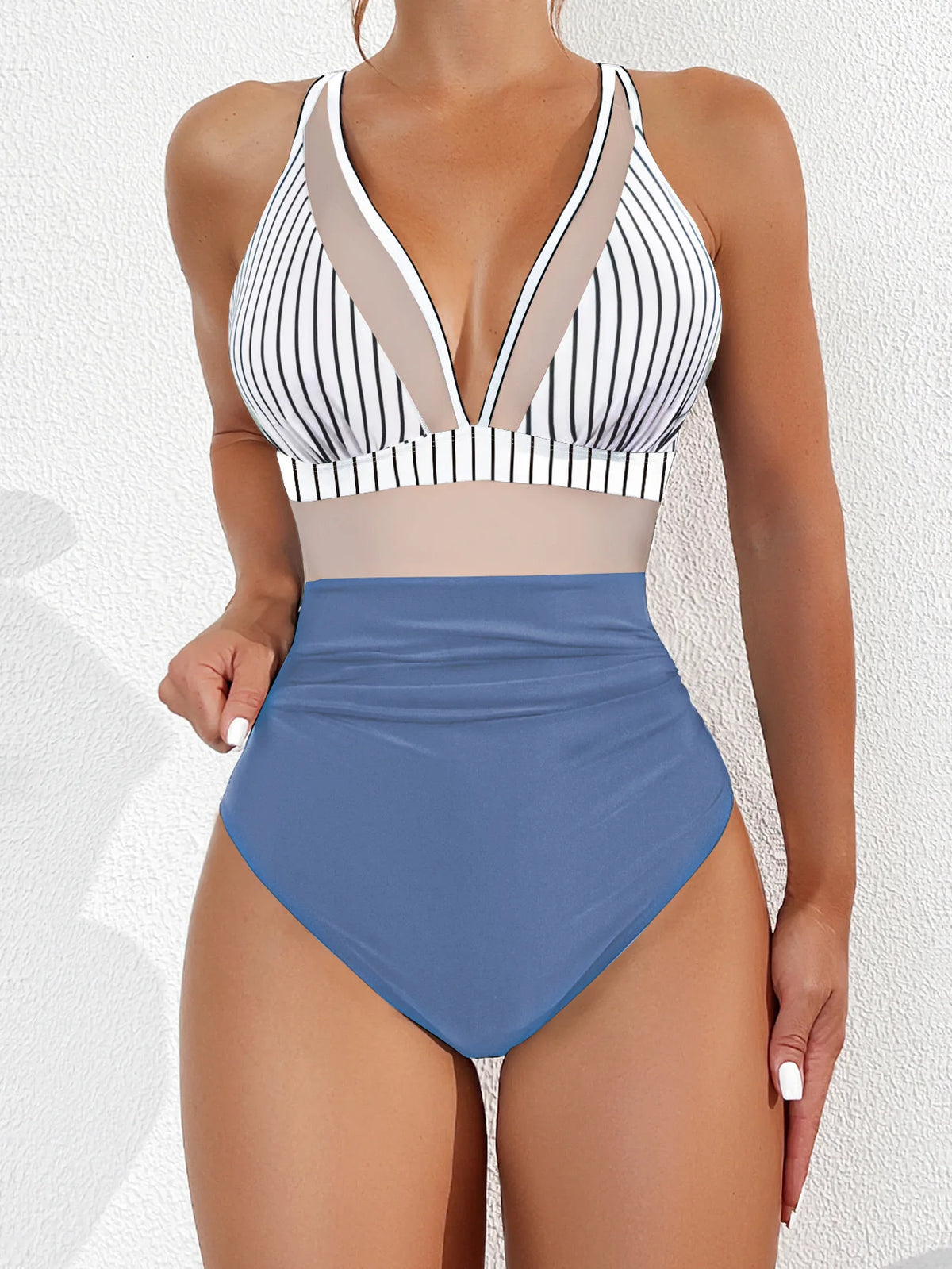 Sexy Black One Piece Swimsuit 2026 Women Mesh Patchwork Transparent Tummy Control Swimwear Bathing Suit See Through Monokini