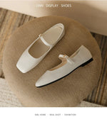2025 Elegant Woman Square Toe Lolita Lady Barefoot Boat Gold Flats Elegant Soft Sole Ballerina Party Mary Jane Shoes