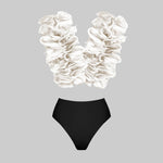 2025 Solid Red Flower Bikini Swimsuit Luxury Women Swimwear Sexy Swim Suit Deep V Monokini Off Shoulder Bodysuit Bathingsuit