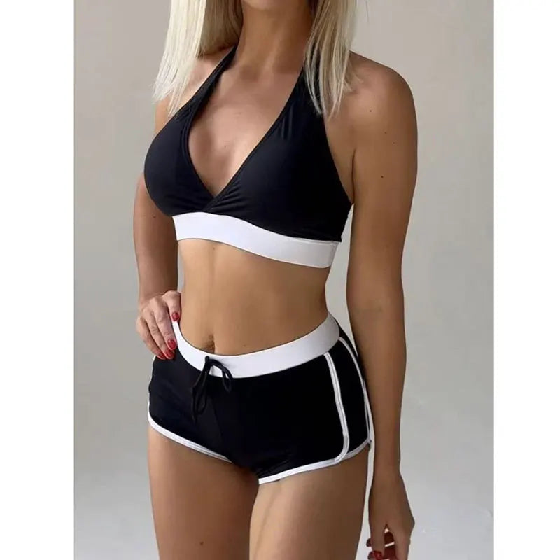 Sexy High Waist Bikini Shorts 2026 Women Swimsuit Two Pieces Swimwear Female Sports Casual Bikinis Set Black Bathing Suits Pool