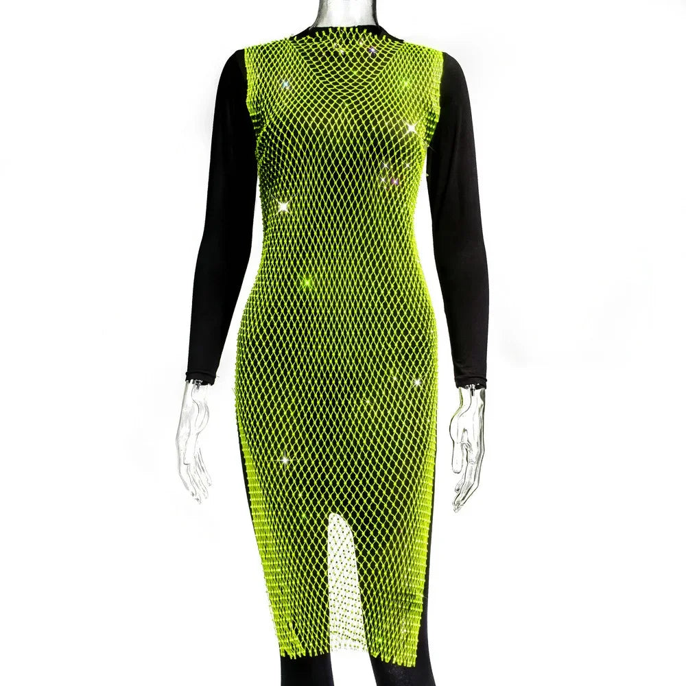 New Sexy Swimsuit Bikini Cover Up Beach Dress Women Mesh Slit Sparkling Crystal Diamond Cover Ups for Swimwear Women Pareo Plage