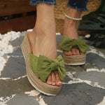 Summer New Large Size Slip-On Sandals Women's Thick Heel Outdoor Wear Butterfly Knot Flat Toe Open Beach Slippers