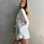 New women's sleepwear sweet home clothes loose heart printed casual long sleeved lace autumn and winter lace up nightgown Y2K