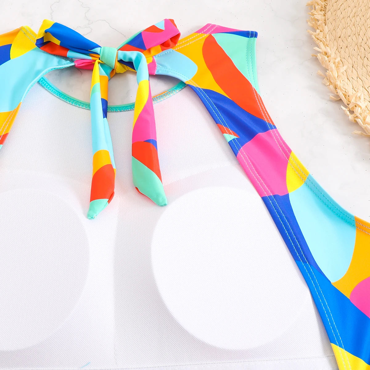 2026 Color Block Swimsuit One Piece Backless Printed Swimwear Women Bathers Bathing Swimming Swim Suit Padded Beachwear Summer