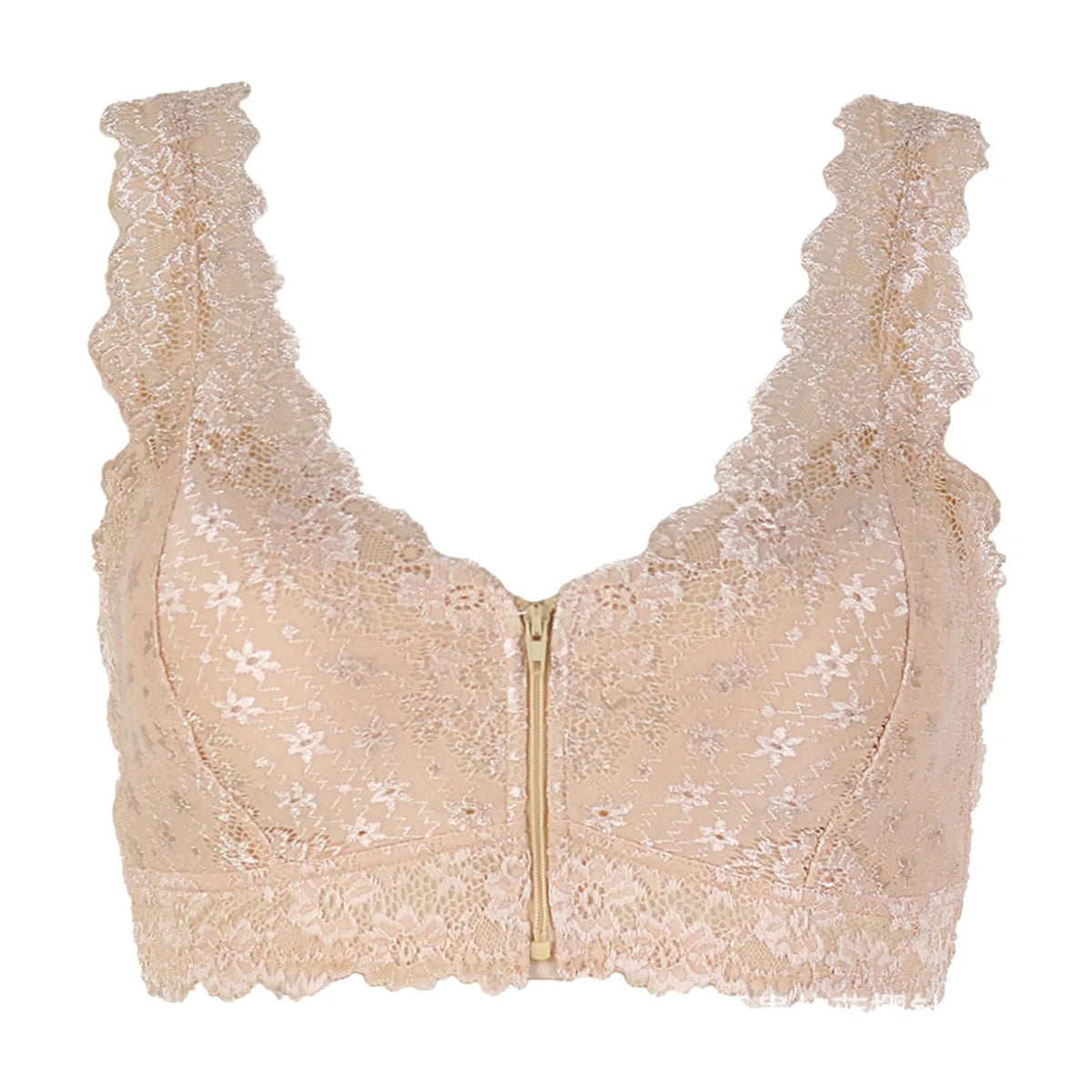 Zipper Sexy Lace Bras For Women V Neck Push Up Padded Brasiere Tops Hollow Out Bralette Breathable Comfortable Women'S Underwear