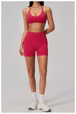 2 Pieces Seamless Yoga Sets Women Solid Color Sports Bra Tight Fitting Peach Buttocks Shorts Fitness Suit Gym Running Tracksuit