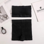 Women Seamless Bra Set Ribbed Sports Shorts Sexy Strapless Lingerie Set Nonwire Bralette Female Bandeau Underwear Set