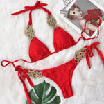 5 Colors Sexy Bikini Women Solid Hand-woven Knot Swimwear Swimsuit Female Bandage Halter Beach Bikini Set Bathing Suit Banadores